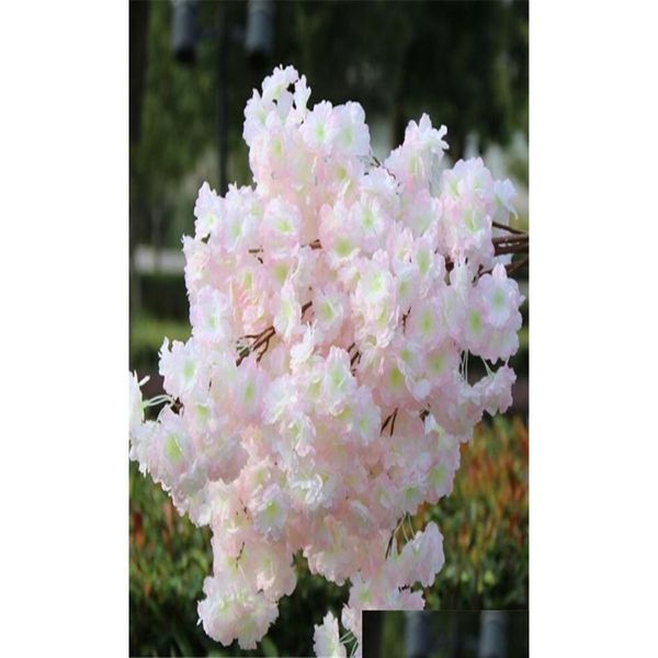 Flores decorativas grinaldas ecofriendly artificial flor de cerejeira ramo falso sakura flor haste mais cabeças 12 cores para árvore de casamento dhdmw