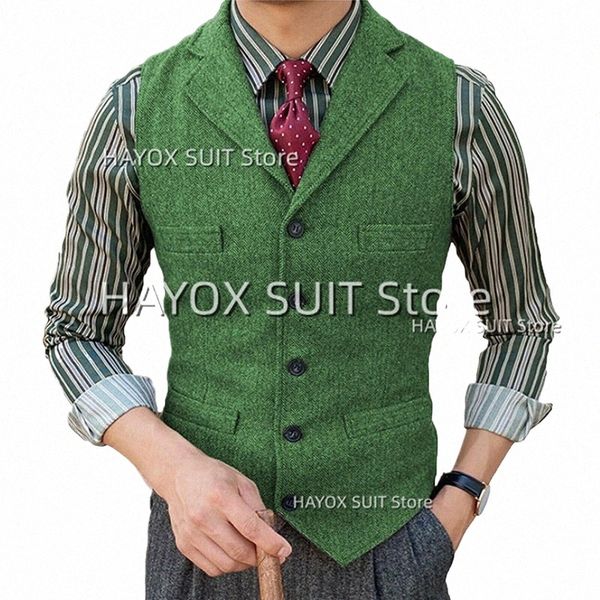 Herrenanzug Weste Herringbe Revers Einreiher Wolle Chalecos Gentleman Sleevel Jacke Männer für Hochzeit Weste T6kD #