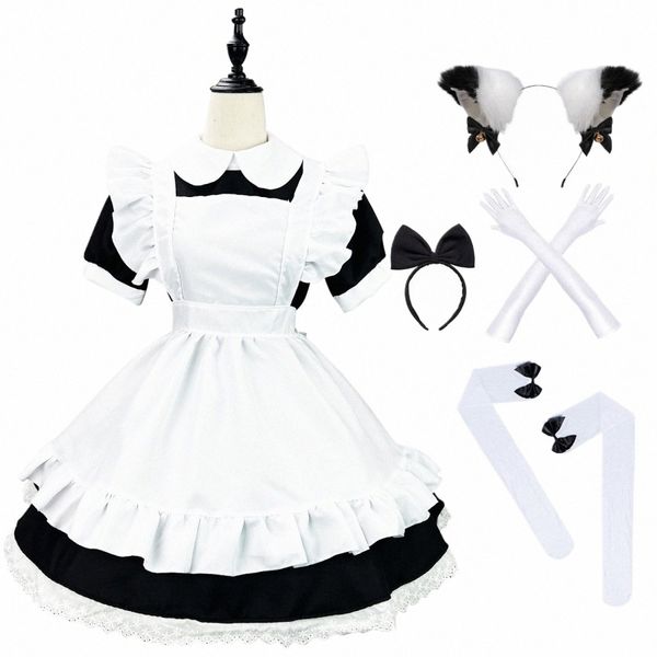 Anime Cosplay Halen Trucco Costume cameriera francese Apr Lolita Fancy Dr Costume cosplay Furry Cat Ear Guanti Calzini Set N7kc #