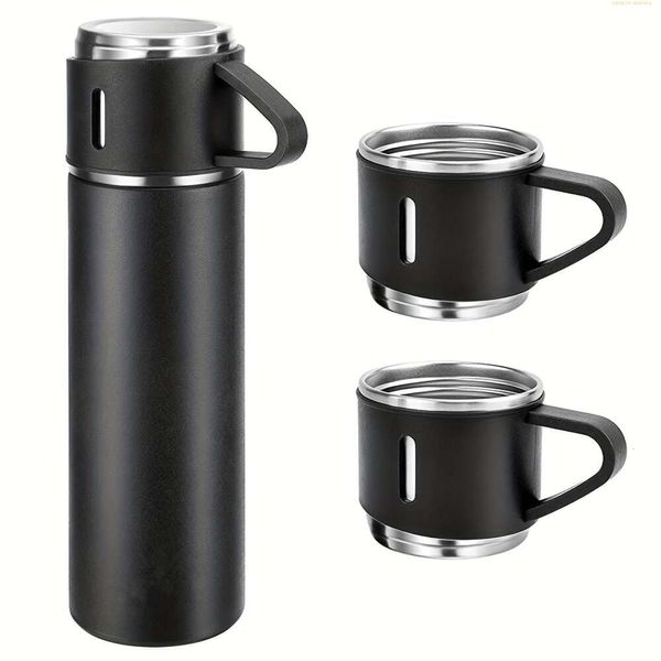 Flaschenset, Business-Thermobecher 500 ml, vakuumisolierte Edelstahlflasche mit Tasse für Kaffee, Heißgetränke und Kaltgetränke, Wasserflasche, Schulanfang