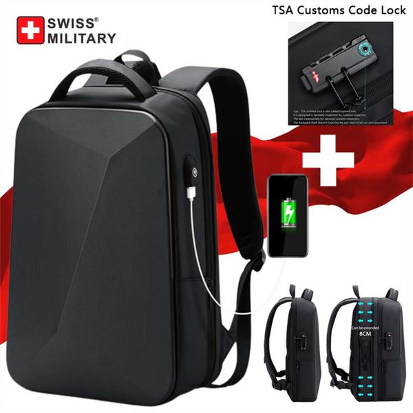 İsviçre Askeri Marka Dizüstü Bilgisayar Hırsızlık Karşıtı Su Geçirmez USB Şarj Erkekler İş Seyahat Çantası Sırt Çantası Mochila