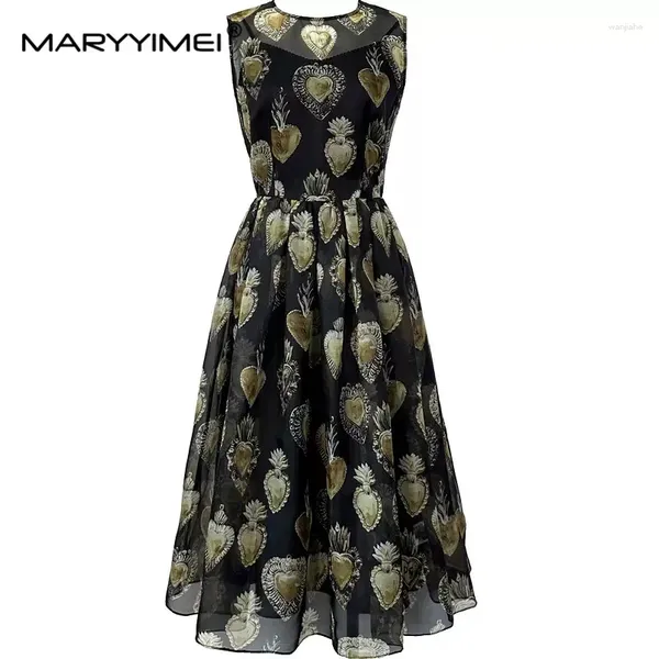 Рабочие платья MARYYIMEI модная женская шелковая прозрачная атласная хромированная винтажная юбка-миди без рукавов с принтом на тонких бретелях, комплект из 2 предметов