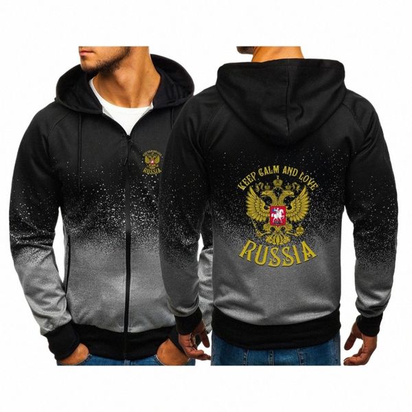 Rússia emblema ouro águia impressão fi hoodies masculinos casual gradiente cor cardigan casaco de lã ao ar livre camisolas com zíper jaqueta b5bm #