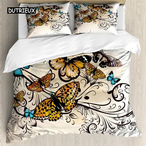 Set di biancheria da letto farfalla copripiumino copritura romantica primavera set di farfalle volanti colorate gemella piena per ragazze adolescenti