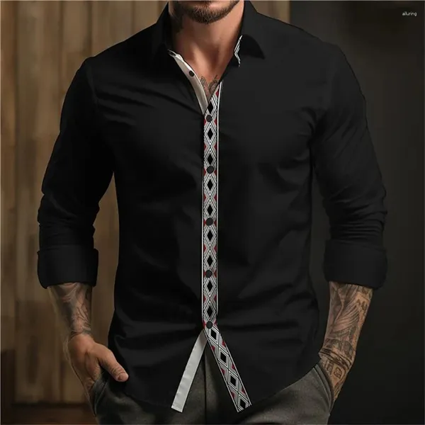 Camisas casuais masculinas 2024 estilo boêmio camisa primavera botão sólido lapela moda confortável macio top plus size S-6XL