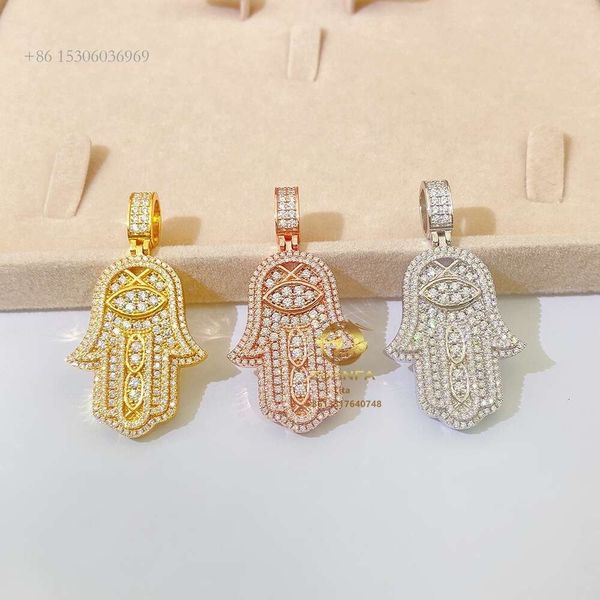 Feiner Schmuck, Fabrikpreis, bestandener Test, vergoldeter Sterlingsilber-Moissanit-Hamsa-Hand-Anhänger für Halskette