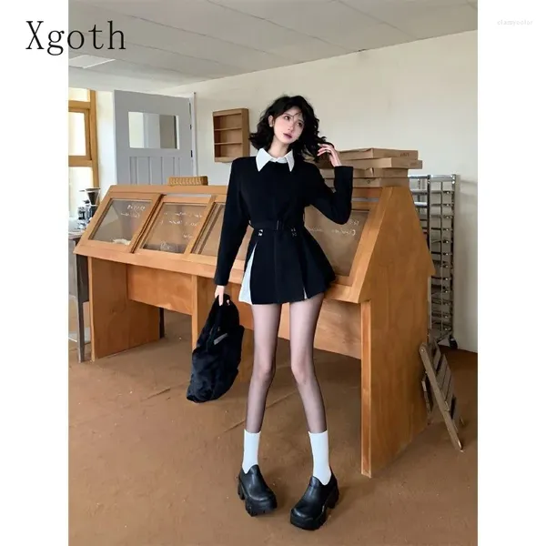 Abiti casual Xgoth Pure Sexy Abito da donna di lusso stile Hepburn Patchwork nero Mini moda coreana gonne dolci Ragazza abiti femminili