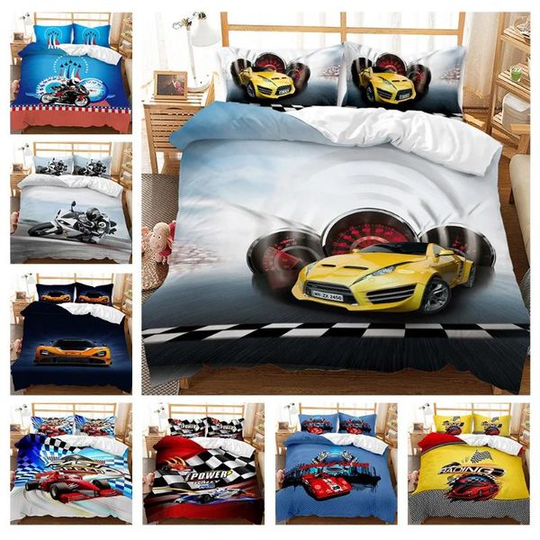 Yatak takımları spor araba yorgan kapak seti 3D baskılı serin hız yarışları çocuklar Teen Boys Twin Cormorter yorgan coverpillowcase