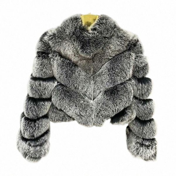 inverno signore Fluffy Fi spessore caldo cappotto di pelliccia vendita calda Crop Top donne vera pelliccia di volpe giacca 32LM #