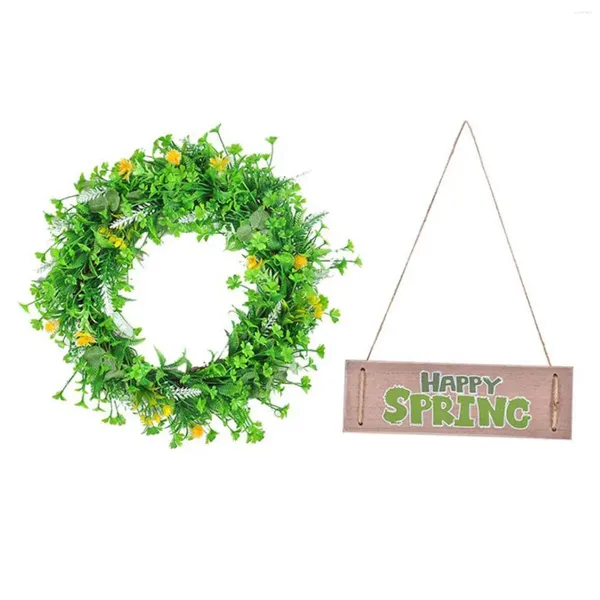 Dekorative Blumen Happy Spring Greenery Kranz Haustür Aufhänger Sommer Girlande für Bauernhaus Home Dekorationen Party Zubehör Wand