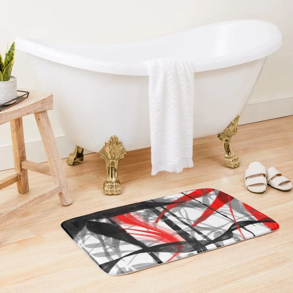 Tappetini rosso nero grigio argento bianco bambù astratto pittura digitale Tappetino da bagno Tappeto decorativo per bagno antiscivolo