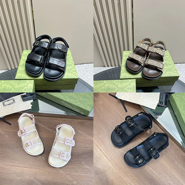 Tasarımcı Kadınlar Mini Çift Kauçuk Sandalet Slaytlar Kanca Döngü Düz Mule Platform Ayakkabı Ayarlanabilir Toka Ayakkabı