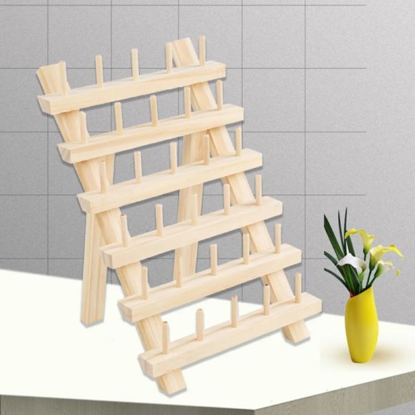 Rack de suporte de linha de madeira dobrável, 30/80/120 carretéis de costura, bordado, rack de parede, cones, prateleira, bordado