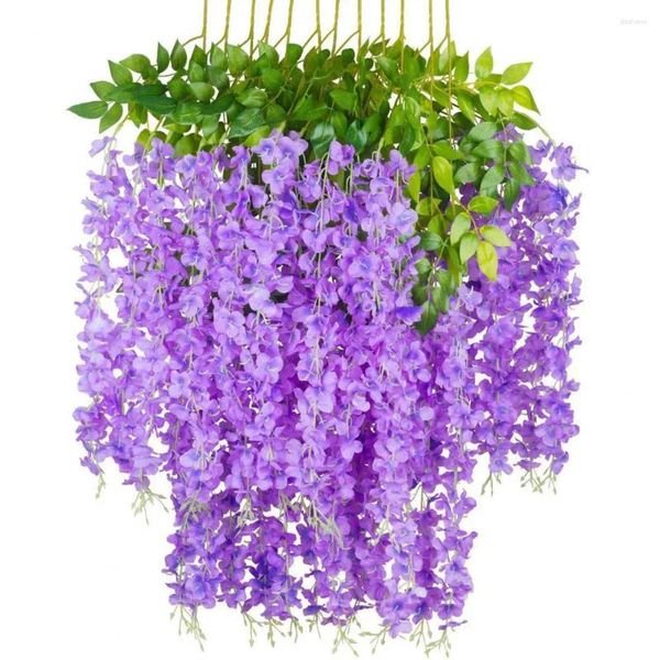 Flores decorativas realistas de Wisteria Fake Vines decoração artificial de guirlanda para jardim de casamento em casa 12pcs Faux colorido