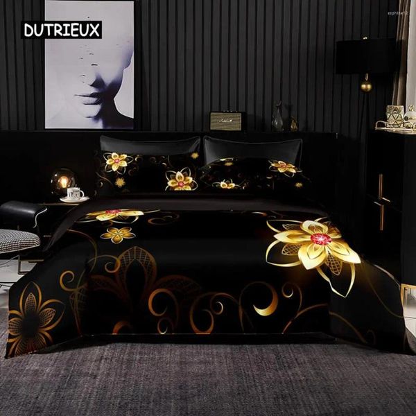 Set di biancheria da letto copertura del piumone testurizzata floreale in oro nero floreale cuscino per adulti premium uomini donne regali decorazioni camera da letto