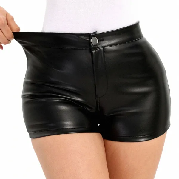 Verão sexy preto pu fi shorts casuais roupas femininas de couro falso goth cintura alta shorts das mulheres y2k mulher quente calças curtas 67oz #