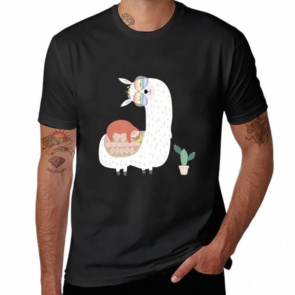 bradipo Llama Alpaca Llamas Divertente carino Alpaca Vintage T-shirt taglie forti pesi massimi vestiti estetici pianura nero magliette da uomo v44K #