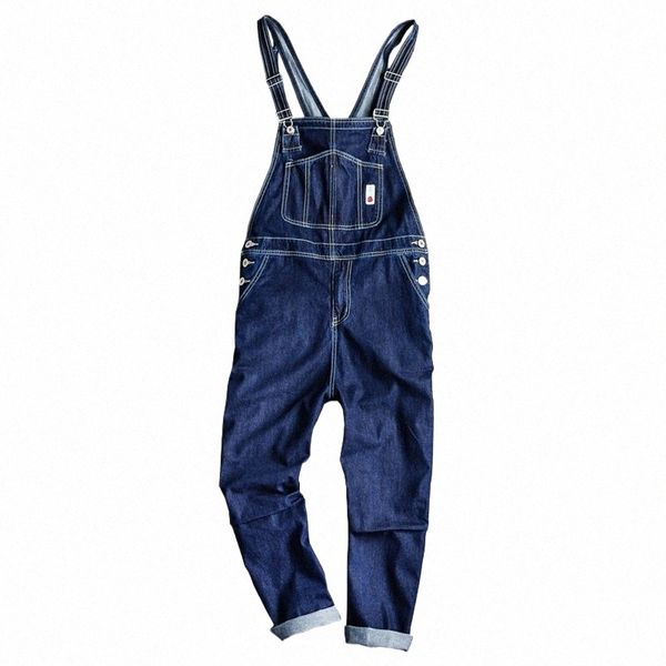 Sokotoo Macacão masculino com bolsos soltos, reto, azul, jeans, suspensórios, macacões, macacão jeans e3uZ #