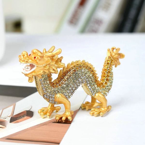 Miniature SHINNYGIFTS Decorazioni per la casa Pietre piene Drago Regali di Capodanno Regali di compleanno Artigianato FengShui in metallo