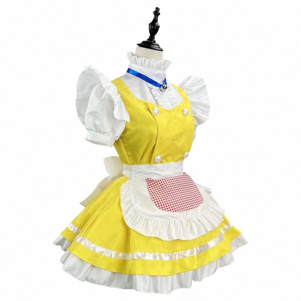 Japonês adorável roupa de empregada de empregada de roupa de empregada amarela de saia curta