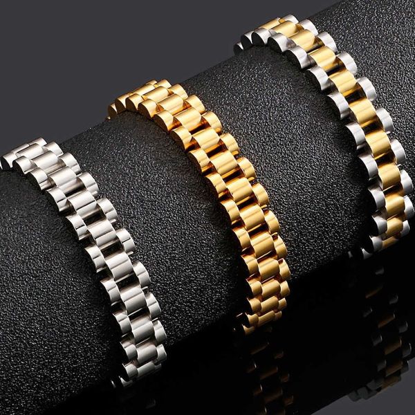 Goldenes Edelstahl-Herrenarmband für Männer, 10 mm breite Uhrenkette, Damen- und Damenarmbänder, ganze Jungen-Schmuckaccessor273V
