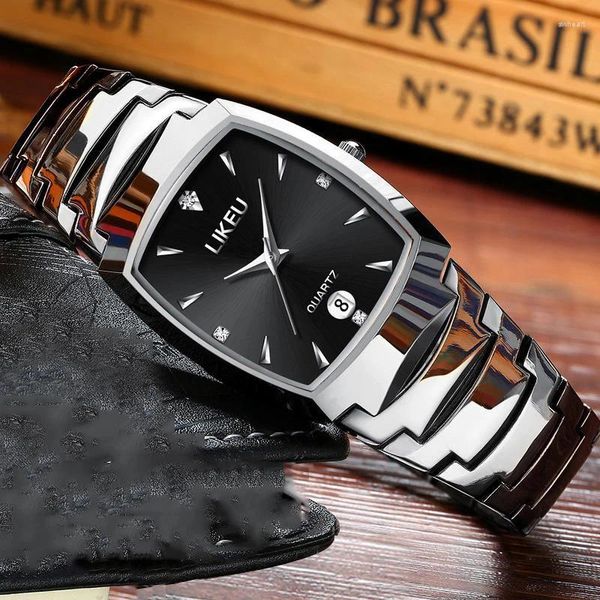 Relógios de pulso casal relógio de quartzo para homens mulheres qualidade senhoras calendário tungstênio aço cor reloj masculino homem de negócios relógio de pulso de luxo