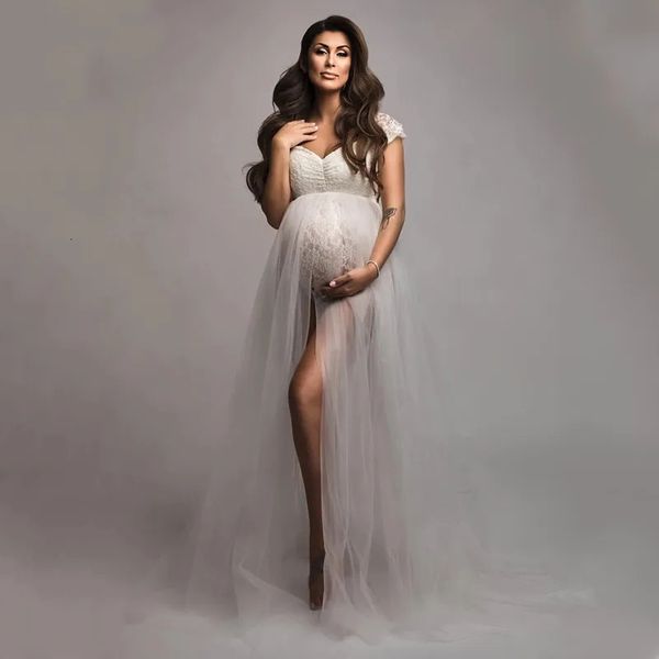 Платье-боди из тюля с кружевным ремешком для беременных, длинное платье из тюля для беременных 240315