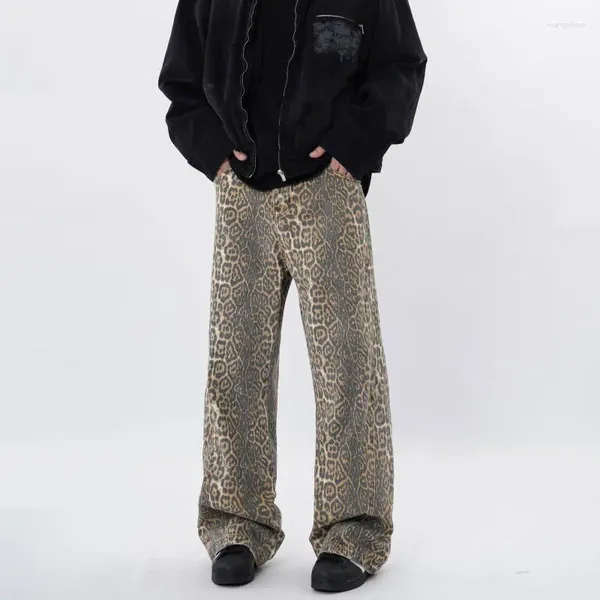 Женские джинсы с леопардовым принтом, уличные брюки в стиле хип-хоп, американская ретро-мода, широкие брюки с напуском, брюки в стиле Харадзюку для девочек Y2k