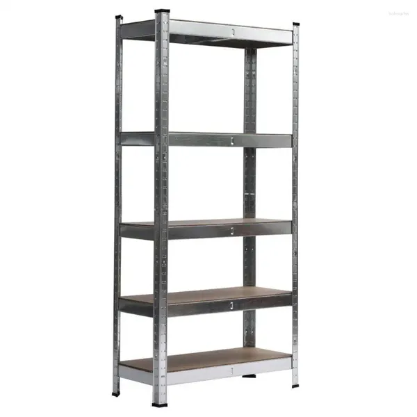 Haken Heavy Duty 5-Tier Shelf Garage Shelvin Unit Steel Rack Storage Oragnizer Silver