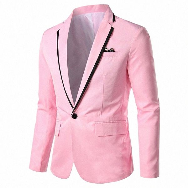 Primavera outono novos homens blazer fi fino blazer casual para homens rosa/preto/branco uma bunda masculino terno jaqueta outerwear masculino 5xl e53o #