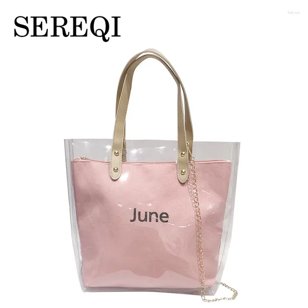Сумки на плечо SEREQI, простые, прозрачные женские сумки из ПВХ, 2024, роскошные дизайнерские сумки, портативная пляжная желейная упаковка