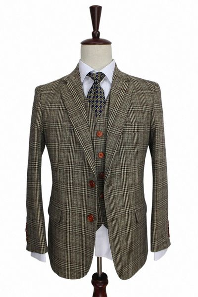 Smoking da sposo scozzese marrone su misura slim fit Abiti da sposa per uomo Blazer abiti su misura 3 pezzi T7wa #