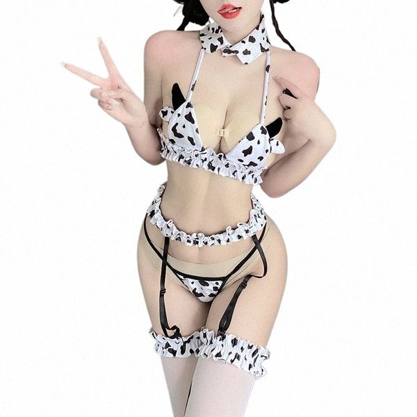 mucca sexy costume cosplay cameriera tankini costume da bagno anime bikini set ragazze costumi da bagno abbigliamento lolita reggiseno e slip calze c9bp #