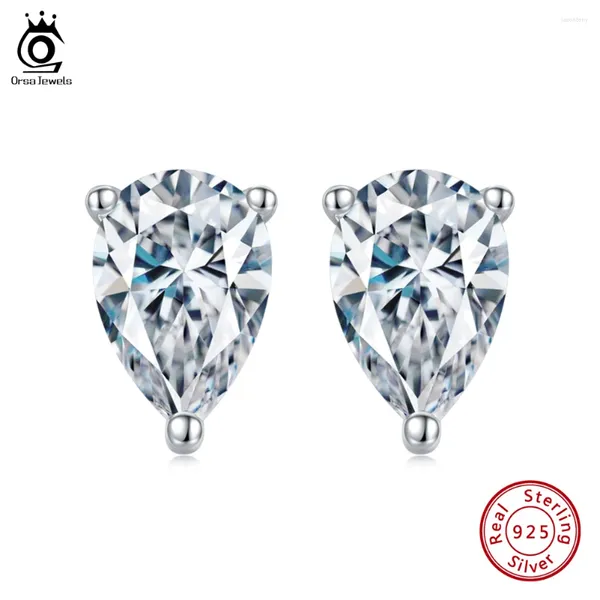 Brincos ORSA JÓIAS Pear Cut 0.5ct DE VVS Brilhante Moissanite Diamante Presente Para Mulheres 925 Prata Esterlina SME17