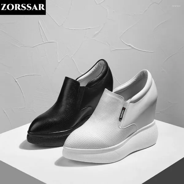 Scarpe casual Sneakers da donna con plateau e tacco nascosto Slip on in vera pelle da donna con zeppa vulcanizzata rialzata