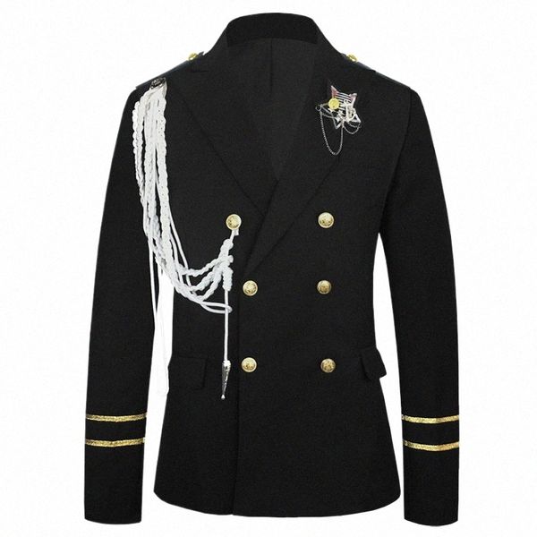 Mens Double Breatsed Steampunk Blazer Jacket Fi Rope Design Cosplay Roupas Homens Party Stage Prom Rock and Roll Trajes 11xK #