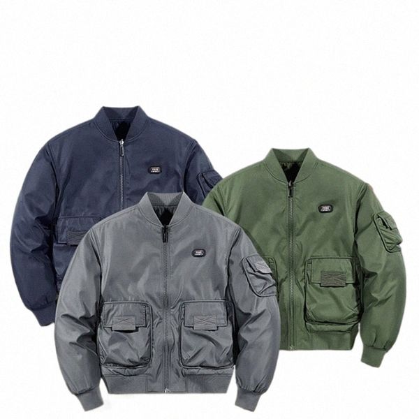 Herbst Winter Militär Plüsch Doppelseitige Jacke Männer Bomber Mantel Baseball Anzug Multi-Pocket Fliegende Luftwaffe Pilot Warme Kleidung t2Lf #