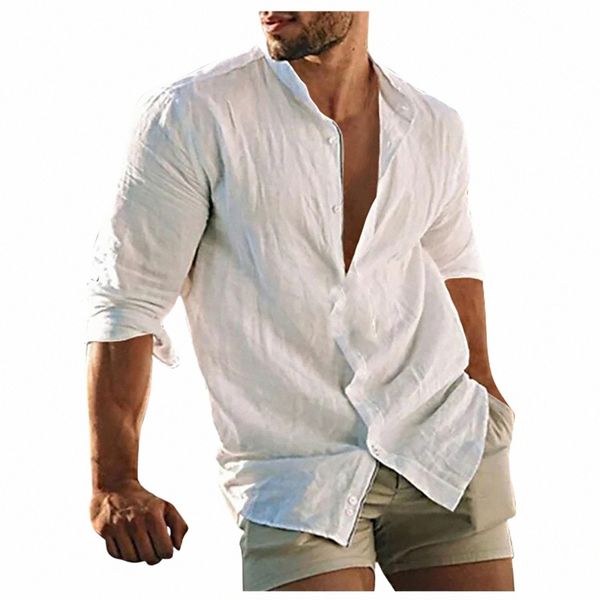 Designer Primavera Estate Uomo Casual Cott Lino Tinta unita Manica Lg Camicie Camicie larghe Camicia casual per uomo y1cD #