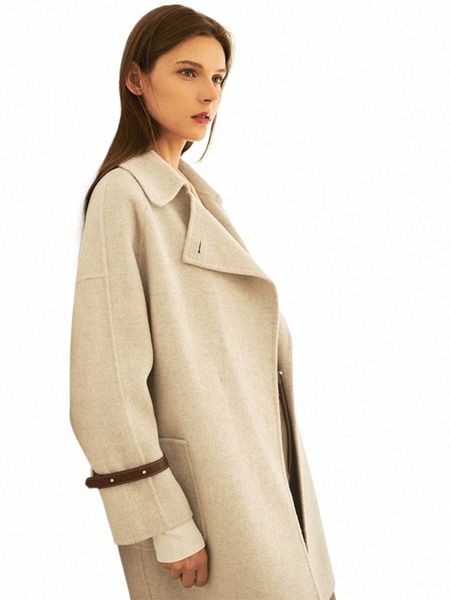 Amii Minimalismo 2022 Autunno Inverno Nuovo 100% cappotto di lana Donna Pendolari Mocha Marrone Cintura double-sided Lg Cappotto manica 1.212.0409 m2SK #