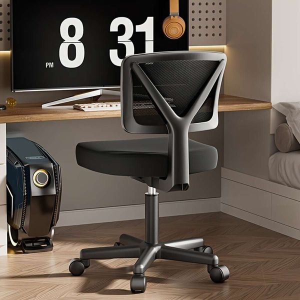 Cadeira ergonômica de mesa de computador de escritório de malha sem braços, com suporte de cintura e rolo giratório, pequenos espaços adequados, preto para restaurante