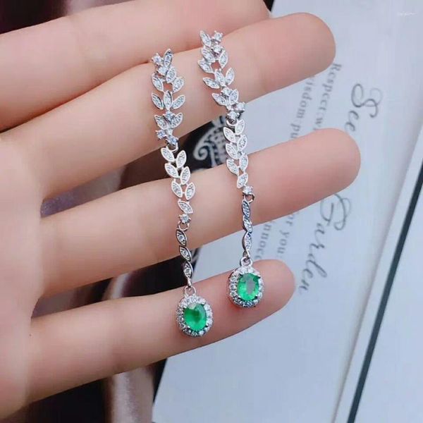 Orecchini pendenti Columbia naturale verde smeraldo gemma fiore goccia lunga veri gioielli in argento 925 con fascino raffinato per le donne