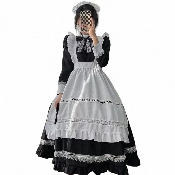 Plus Size Lolita Dr Anime Cosplay Schulmädchen Maid Uniform Goth Lolita Schwarz Weiß Medieval Dr Lg Sleeve Apr Outfits R4RP #