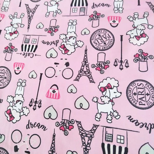 Tecido 145cm de largura rosa dos desenhos animados poodle cão algodão tecido dos desenhos animados poodle impresso tecido material costura diy roupas do bebê vestido