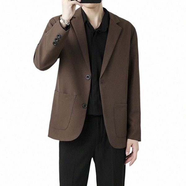 Outono nova fi terno masculino jaqueta simples solto busin casual escritório blazers masculino preto café damasco anti-rugas casacos 99f0 #