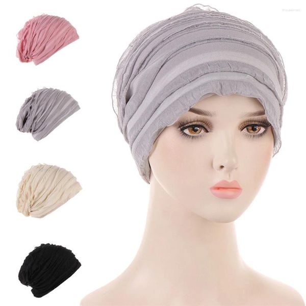 Berets Primavera Outono Chapéu Respirável Mulheres Plissadas Skullies Baggy Beanies Slouchy Perda de Cabelo Lenço Turbante Hijab Chemo Cap Headwear