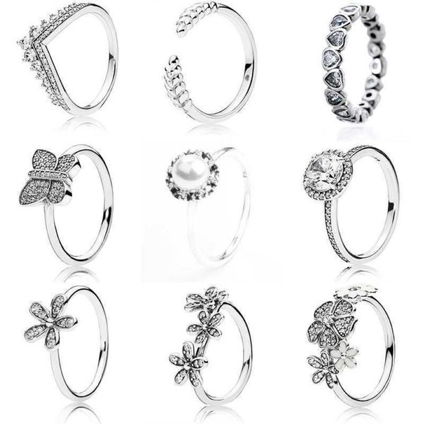 Anelli classici di colore argento con fiore perla farfalla riso orecchio cristallo anello per festa nuziale per gioielli da donna Q0603295m