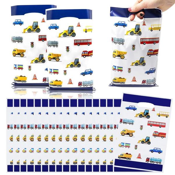 Envoltório de presente 10/50 pcs Engenharia Veículo Sacos Escavadeira Caminhão Plástico Saco de Doces Transporte Decorações Crianças Festa de Aniversário Fontes