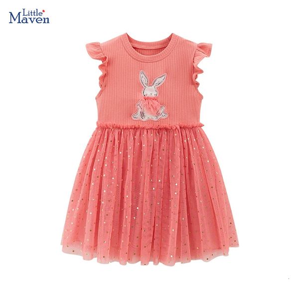 Little maven roupas de festa de verão fofas para bebês meninas algodão roupas infantis desenhos animados bordados coelhos vestidos de malha 240325