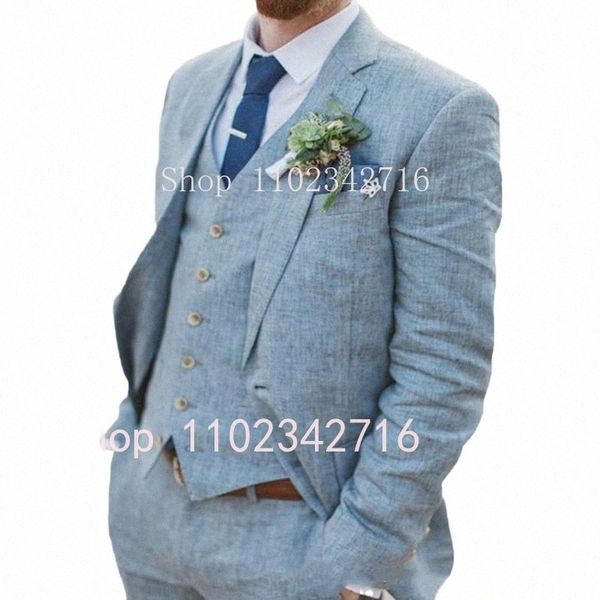 Traje Homme 3 Peça Linho Homens Ternos 2023 Noivo Smoking para Casamento Groomsman Verão Praia Masculino Terno Jaqueta + Calça + Colete Terno G4t5 #