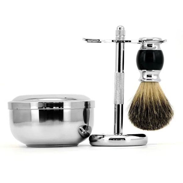 new 2024 Shaving Brush Badger Hair 26mm Wood Handle Clear Acrylic Stand Stainless Steel Bowl for Men Wet Shave Brushes Set Gift - for - for